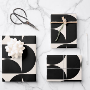 Feuille De Papier Cadeau Mi-Siècle Moderne Motif Vintage Noir Et Blanc