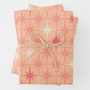 Feuille De Papier Cadeau Mi-siècle Moderne Rétro Étoiles atomiques Peach &