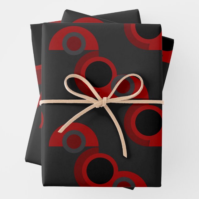 Feuille De Papier Cadeau Mi-siècle moderne rouge, noir et gris (En situation)