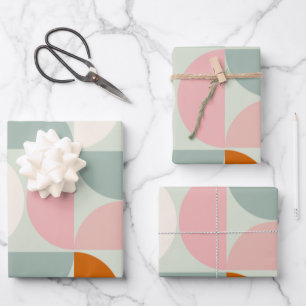 Feuille De Papier Cadeau Mi-siècle moderne Sage Vert Blush Orange Motif