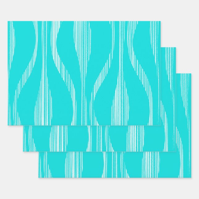 Feuille De Papier Cadeau Mi-siècle Moderne Salon Motif Turquoise (Lot)