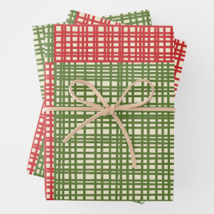 Feuille De Papier Cadeau Mi-Siècle Moderne Tissé Rétro Patchwork de Noël