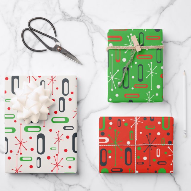 Feuille De Papier Cadeau Mi-siècle Noël (Recto)