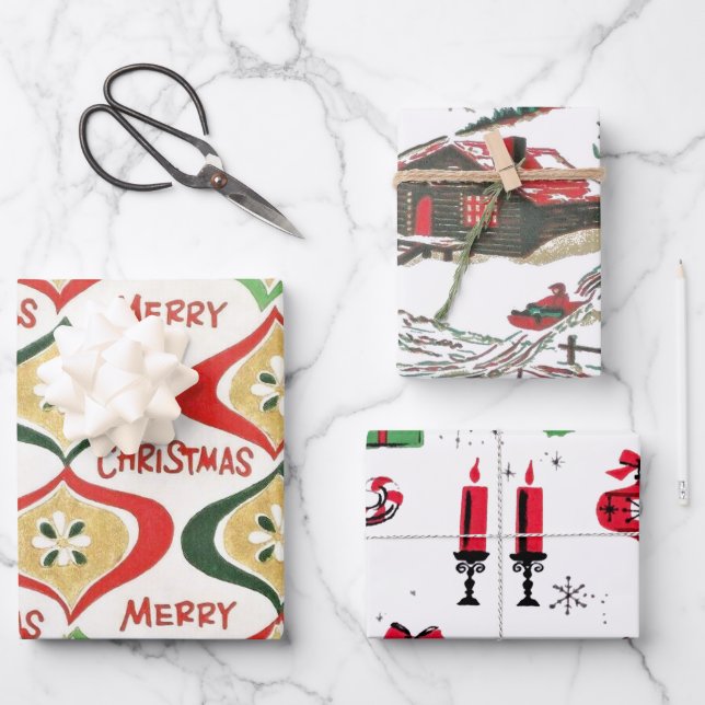 Feuille De Papier Cadeau Mi-siècle Noël moderne (Recto)