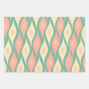 Feuille De Papier Cadeau Mi-siècle Ornements de Noël Motif Mint rose