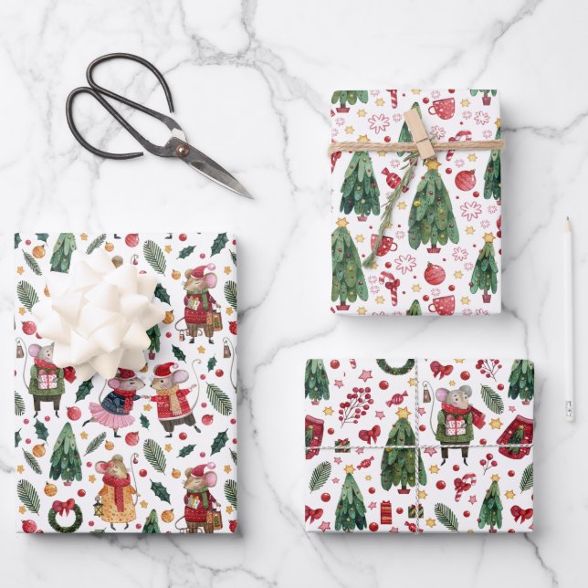 Feuille De Papier Cadeau Mice de Noël (Recto)