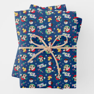 Feuille De Papier Cadeau Mickey & Minnie   Motif Bonnes Fêtes bleues
