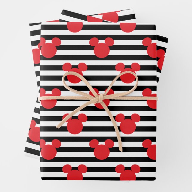 Feuille De Papier Cadeau Mickey Mouse | Icône noir & blanc rayé Anniversair (En situation)