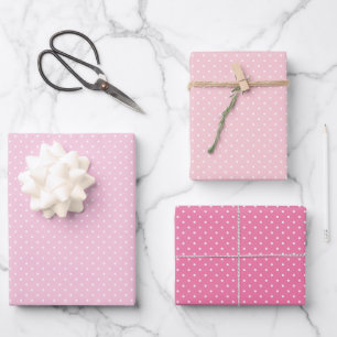 Feuille De Papier Cadeau Micro pois blanc - 3 rose