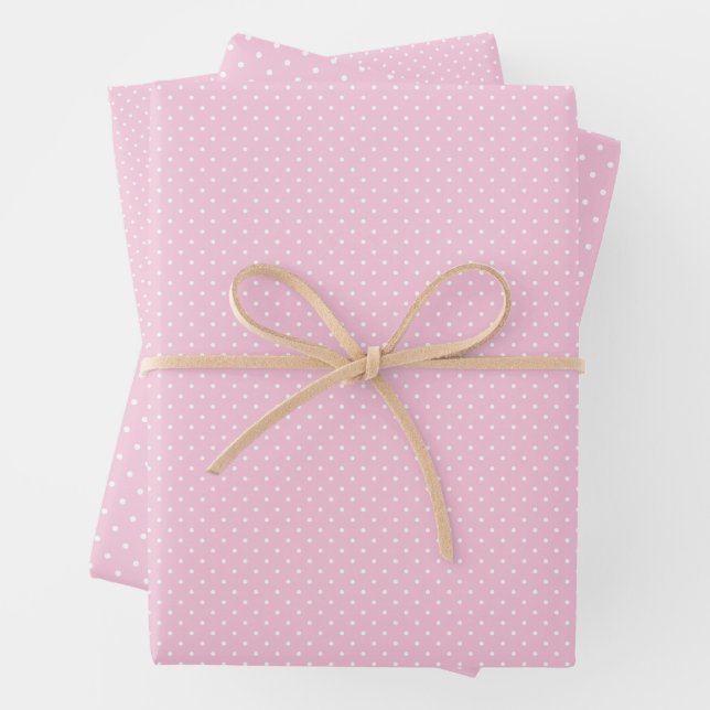 Feuille De Papier Cadeau Micro Polka Dot White - Light Pink (En situation)
