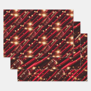 Feuille De Papier Cadeau Microphone karaoké étoile nuit rouge velours ridea
