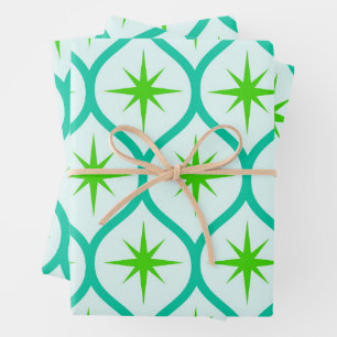 Feuille De Papier Cadeau Mid-Century Green Starbursauts sur Ogee Motif