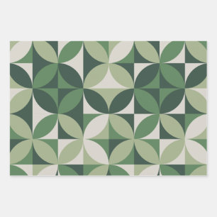 Feuille De Papier Cadeau Mid Century Moderne Motif Abstrait Vert et gris