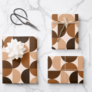 Feuille De Papier Cadeau Mid Century Moderne Vintage Motif Brown & Beige