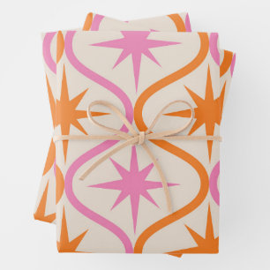 Feuille De Papier Cadeau Mid Century Orange rose Starburburs sur Ogee Motif
