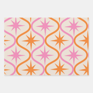 Feuille De Papier Cadeau Mid Century Orange rose Starburburs sur Ogee Motif