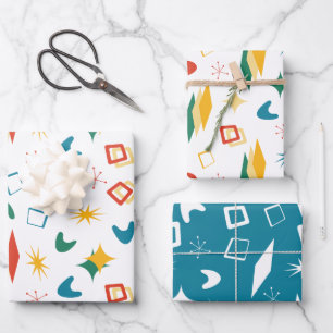 Feuille De Papier Cadeau Mid Mod Atomique Mid-Century Moderne Formes Rétro