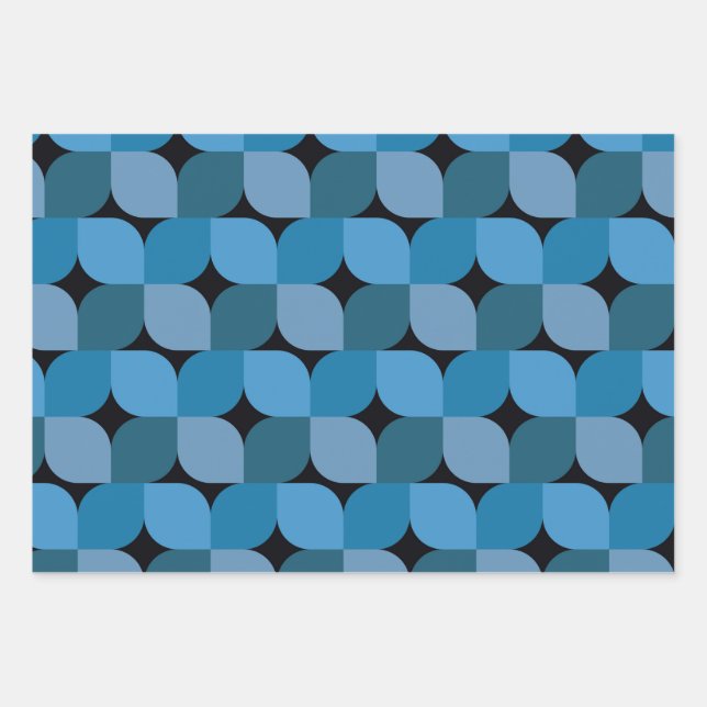 Feuille De Papier Cadeau Mid siècle moderne géométrique en bleu et turquois (Devant)