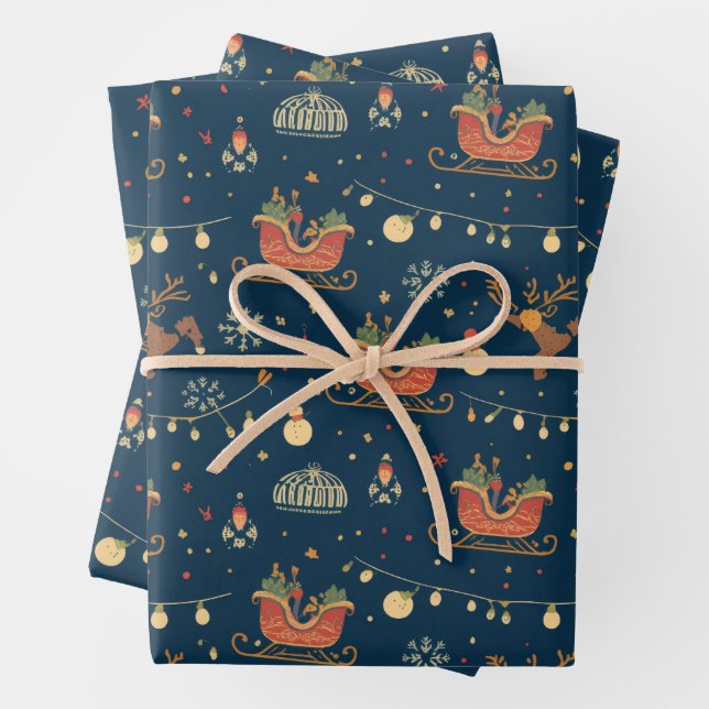 Feuille De Papier Cadeau Midnight Sleigh Ride  (En situation)
