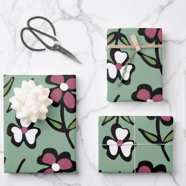 Feuille De Papier Cadeau mignon fleurs blanches roses motif (Créateur téléchargé)