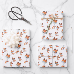 Feuille De Papier Cadeau Mignon Maman bébé renard motif unisexe carrelé