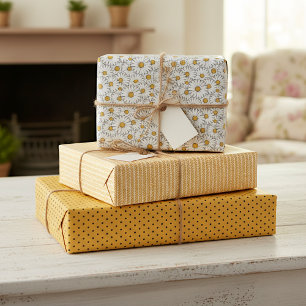 Feuille De Papier Cadeau Mignon motif artistique floral de marguerites blan