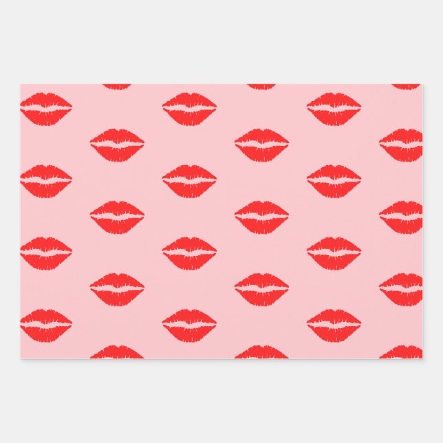 Feuille De Papier Cadeau Mignon motif de rouge à lèvres rose rouge luxurian (Devant)