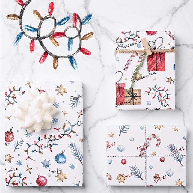 Feuille De Papier Cadeau Mignonne, 3 Noms, Motifs de Noël 19x29 (Créateur téléchargé)