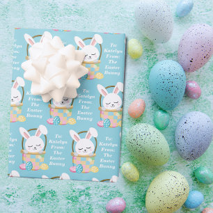 Feuille De Papier Cadeau Mignonne lapin de Pâques Personnalisé Bébé Bleu