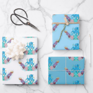 Feuille De Papier Cadeau Mignonne Ocean Sea bébé Octopus coloré Wrapper Pa