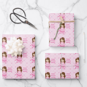 Feuille De Papier Cadeau Mignonne princesse Anniversaire rose Filles person