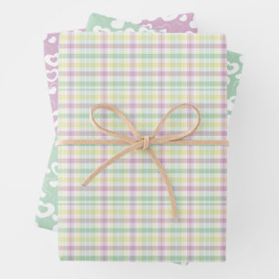 Feuille De Papier Cadeau Mignonne Rose Mint Green Stripes Vérifie Coeurs Mo