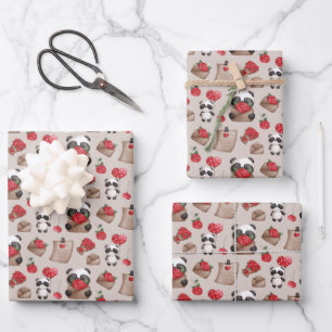 Feuille De Papier Cadeau Mignonne Saint Valentin Panda Bear Love Motif