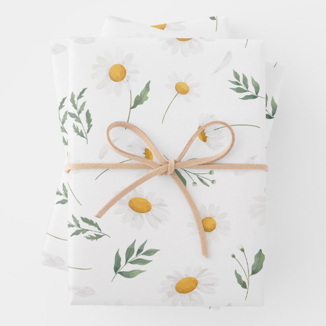 Feuille De Papier Cadeau Mignons marguerites florales modernes (En situation)