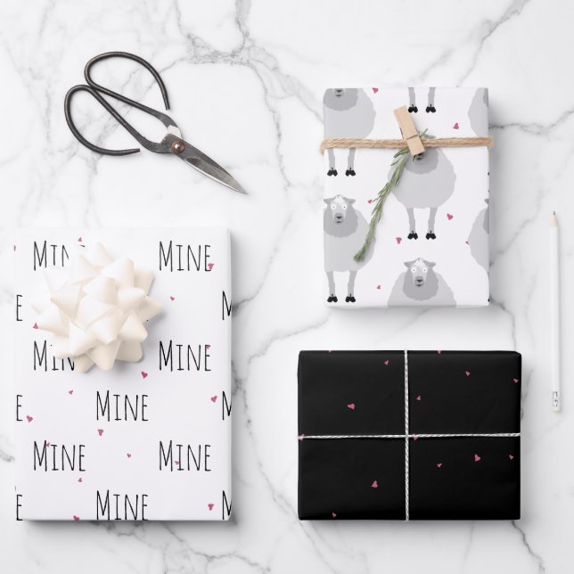 Feuille De Papier Cadeau "Mine Mine Mine Mine" Crazy mignon Mouton Amour (Recto)