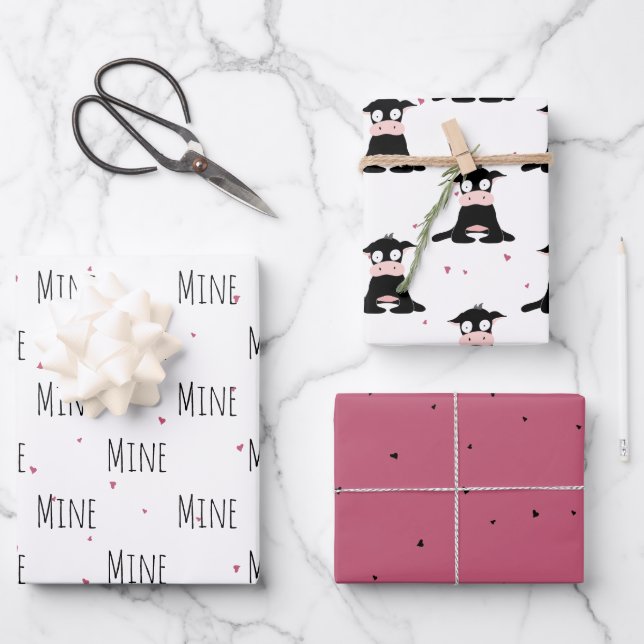 Feuille De Papier Cadeau "Mine Mine Mine Mine Mine" Crazy mignon amour vach (Recto)