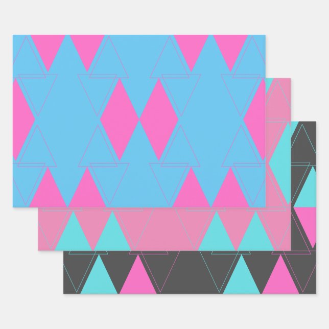 Feuille De Papier Cadeau Mini-art triangle Abstrait rose et turquoise (Lot)