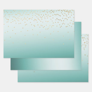 Feuille De Papier Cadeau Mini Confetti Mint Ombre en or Glam Girl