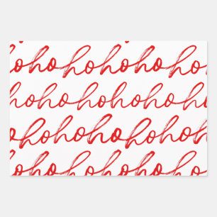 Feuille De Papier Cadeau Mini Ho Ho Ho Texte Rouge Fête Motif Noël