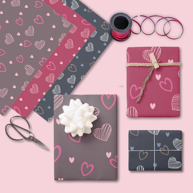 Feuille De Papier Cadeau Minimal moderne romantique Doddle Motif de coeur (Créateur téléchargé)