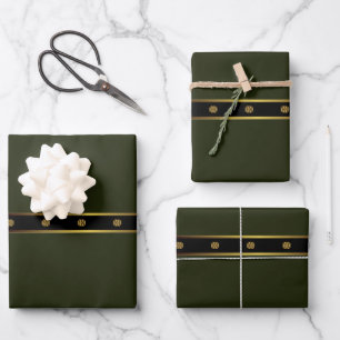 Feuille De Papier Cadeau Minimaliste Emerald Noir Et Or Géométrique