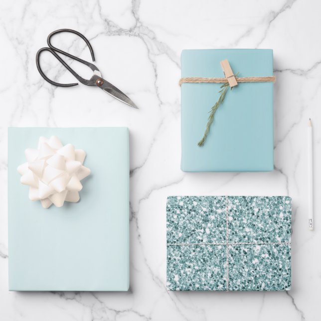 Feuille De Papier Cadeau Mint Aqua Ombre Glitz      (Recto)