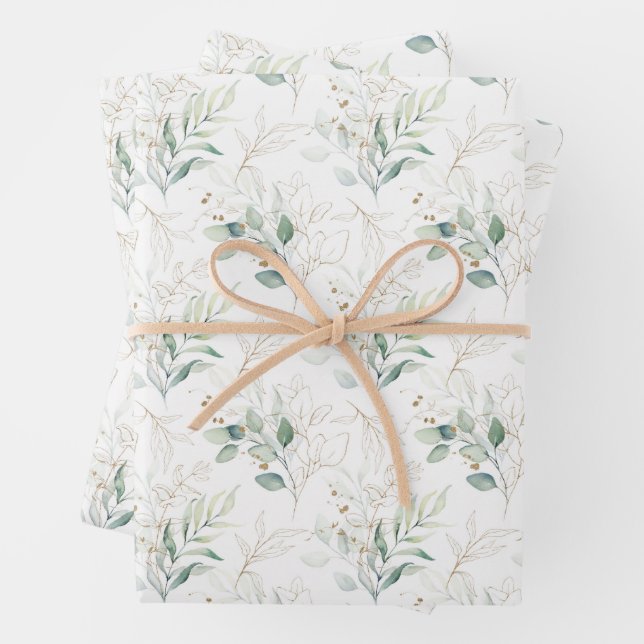 Feuille De Papier Cadeau Mint Green Pastel Floral Greenery Motif (En situation)