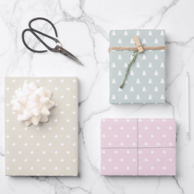 Feuille De Papier Cadeau Minuscule Pastel rose beige Scandi Noël (Recto)