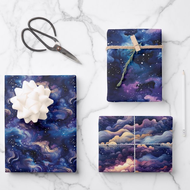 Feuille De Papier Cadeau Mirage Astral 3D : Mystical Night Sky Design (Recto)