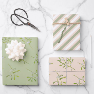 Feuille De Papier Cadeau Mistletoe Stripes Green Eggnog
