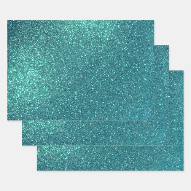Feuille De Papier Cadeau Mitter Chic Elegant Teal Blue Sparkly (Lot)