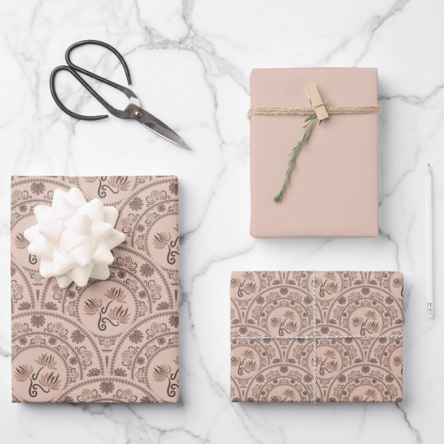 Feuille De Papier Cadeau Mocha Rococo Revival Mandala Art Déco St Jacques (Recto)