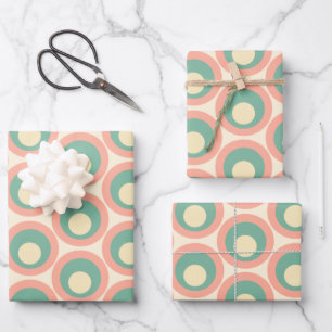 Feuille De Papier Cadeau Mod Dots Retro Turquoise et Motif rose pâle