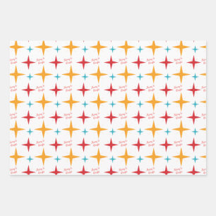 Feuille De Papier Cadeau Mod Stars Noël, Rétro Mid-Century Moderne